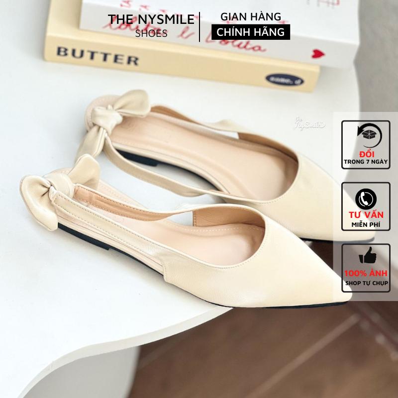 Giày búp bê mũi nhọn đế bệt quai hậu đính nơ gót The NySmile - LAYER Shoes