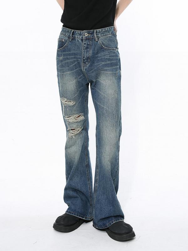 quần jean nam ống loe rách gối, phong cách Hàn Quốc