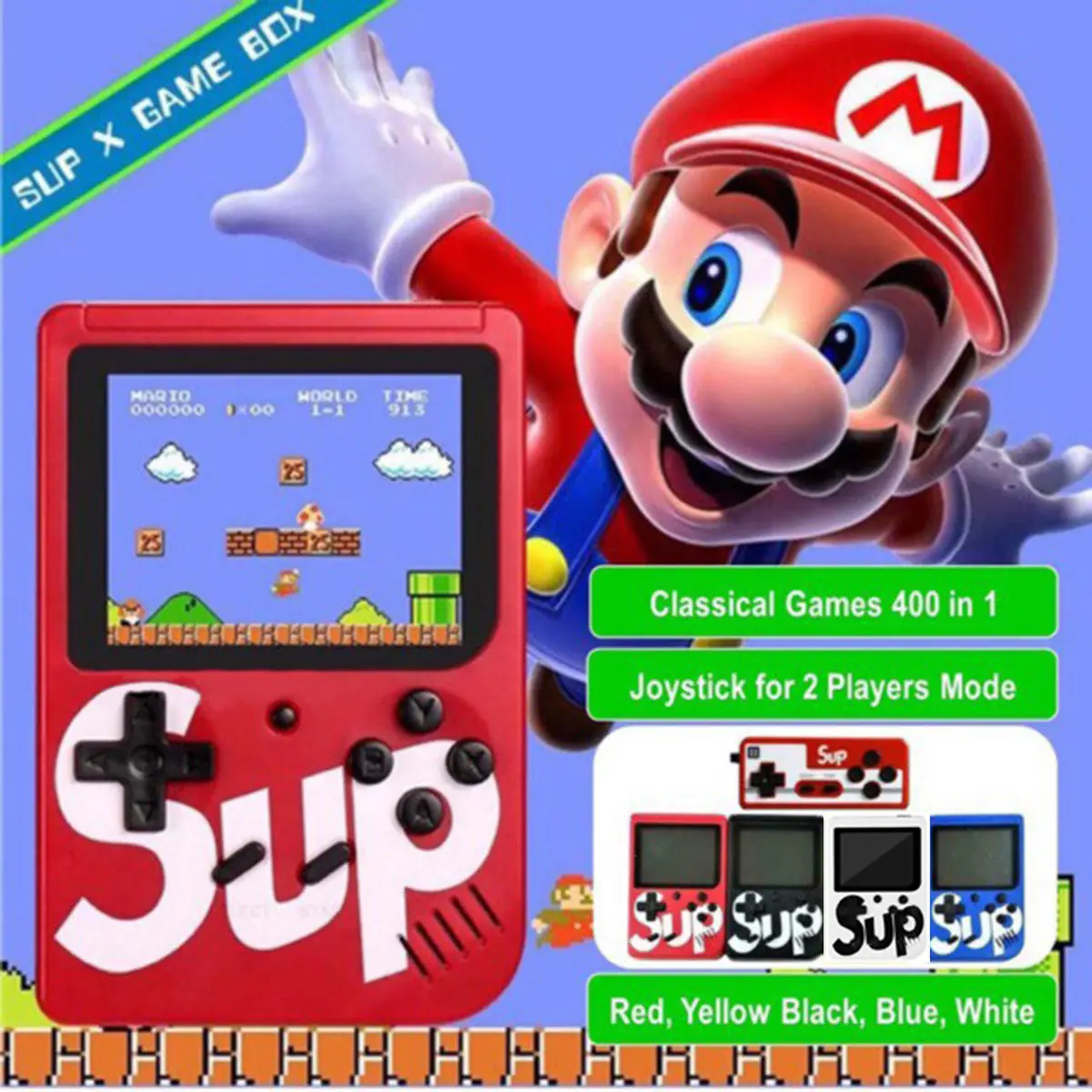 SUP Gameboy 400 In 1 Retro Handheld Game Console Emulator Portable Video Handheld Console for 2 player Cable Digital Rechargeable Screen