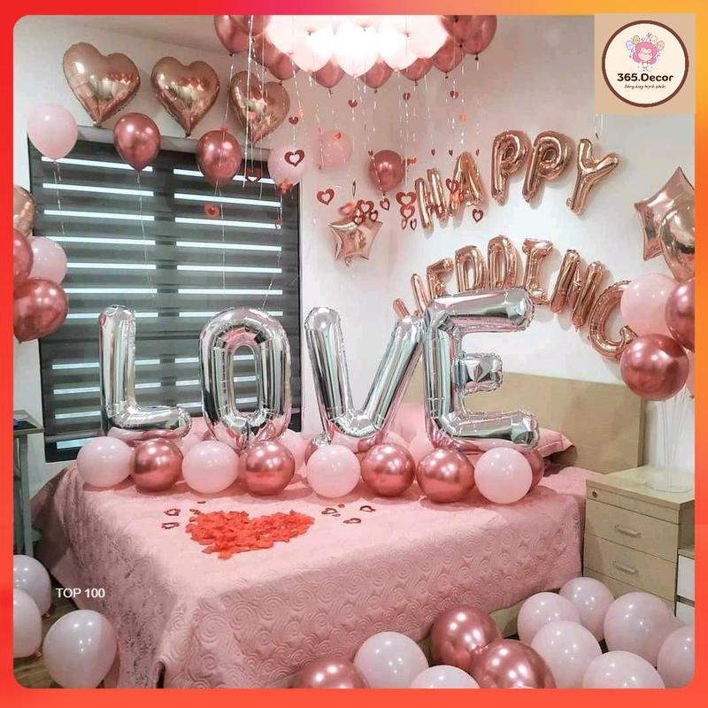 Sét Bóng Trang Trí Phòng Cưới Happy wedding, bóng bay trang trí phòng tân hôn mẫu mới nhất