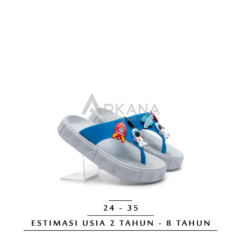 Oricon Sandal anak laki-laki Model Jepit karakter Astronout Lucu Terbaru 2 - 8 tahun Abu Biru 1