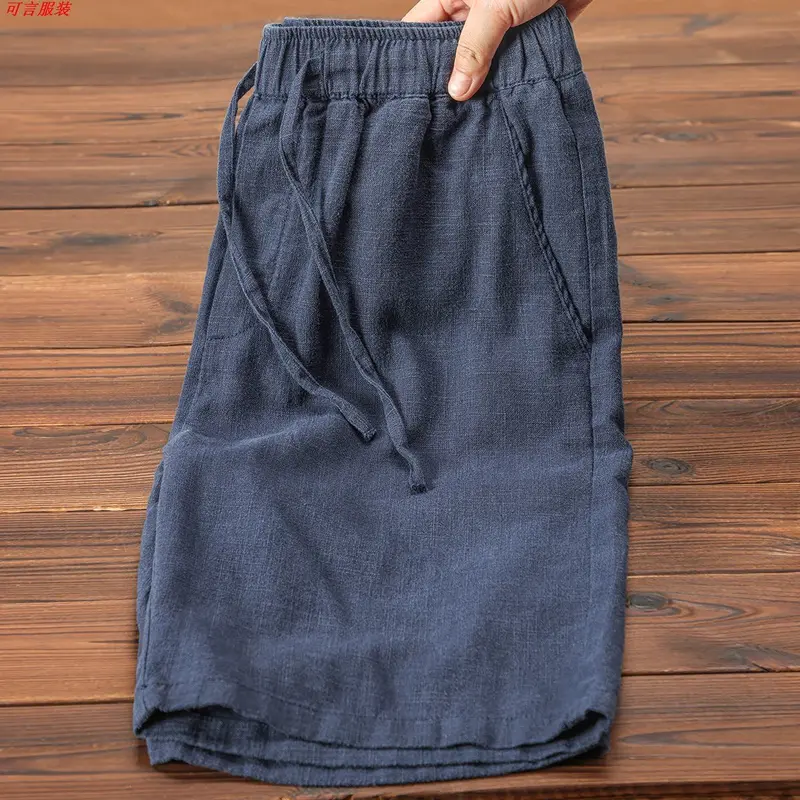 Quần Soóc Ramie, Màu Xám, Nhẹ Và Thoáng Khí, Mặc Mùa Hè, Màu Trơn Thiết Kế Đơn Giản, Eo Co Giãn, Dây Rút, Làm Bằng Bông Gai Dầu, Thích Hợp Mặc Đi Biển Và Mặc Thường Ngày 1