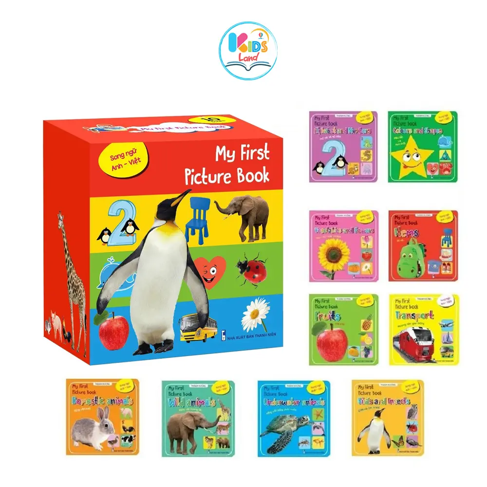 Bộ 10 Cuốn Sách Bìa Cứng Thư viện hình ảnh đầu tiên cho Bé My First Picture Book Song Ngữ Việt - Anh