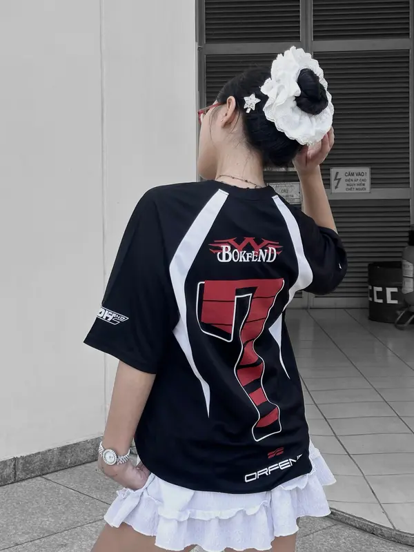 Áo Thun Nam Nữ SỐ 7 Unisex Form Rộng Tay Phối - Top Áo Thun Cổ Tròn Menswear Women Đen 3