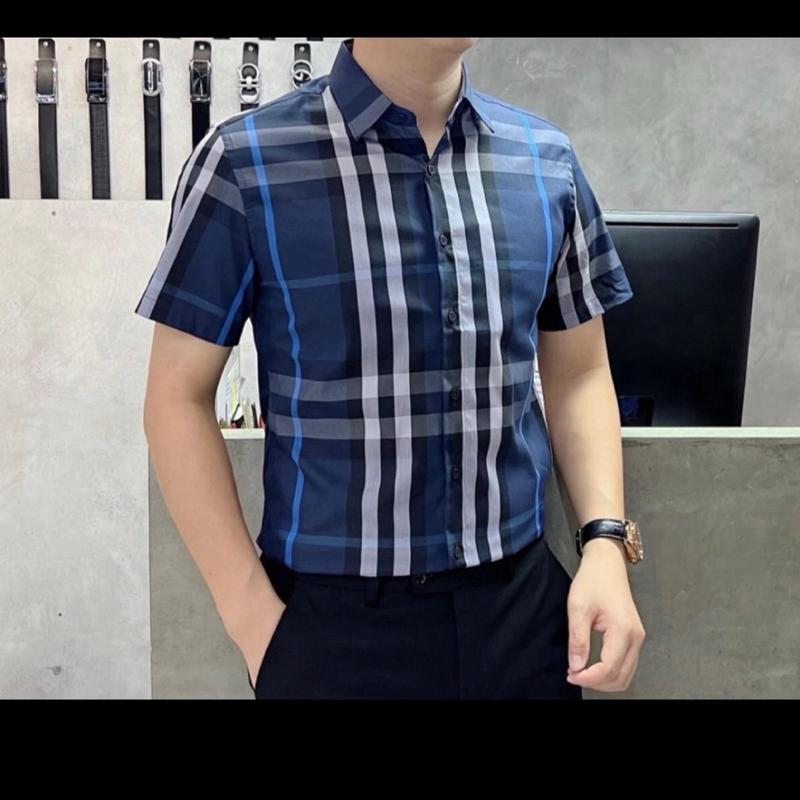 Áo Sơ Mi CaRô tay Ngăn,Vãi lụa ,mềm mịn.co giản nhẹ fom body Nam Menswear Shirt Có Cổ 3