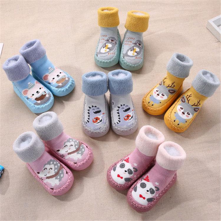 Product Introduction of Baby Rubber Shoes Toddlers Infant Sock Cartoon Animal Pattern Anti-slip Warm Terry Winter Baby Shoes 6 Months To 3 Years Old 3