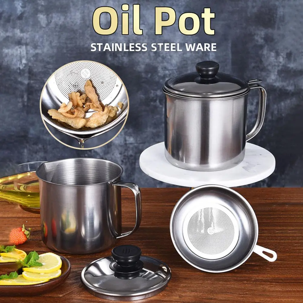 Oil Pot 304 Stainless Steel Oil Pot Grease Keeper Oil Filter Pot Cooking Oil Pot Grease Oil Strainer Container Pot