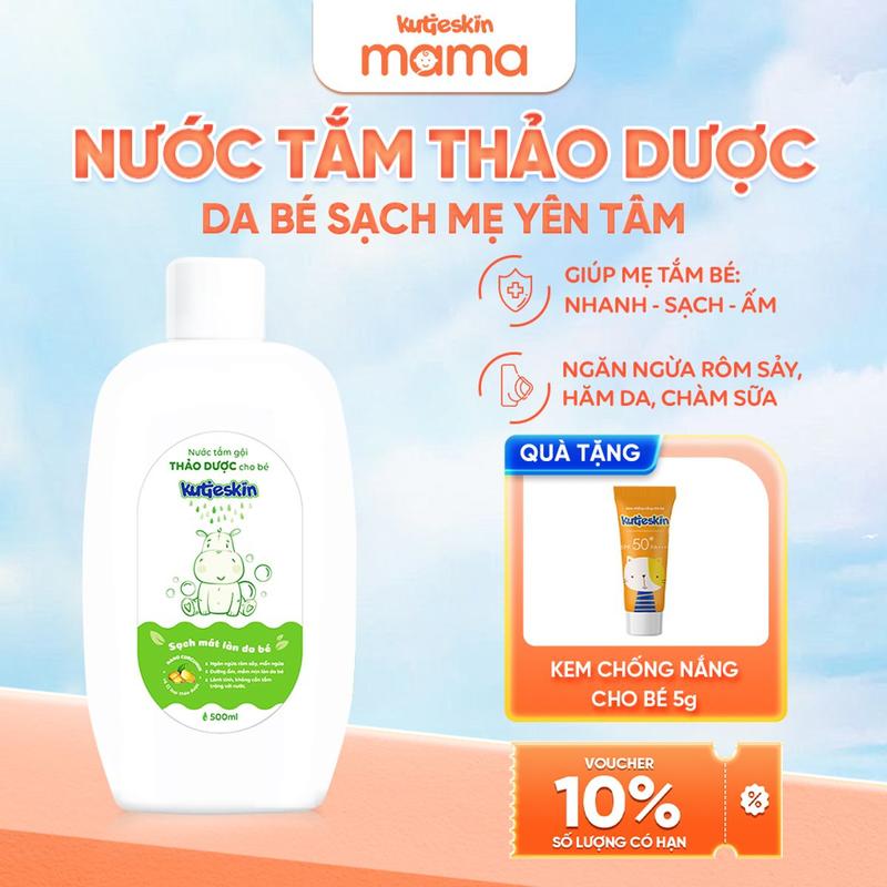 Nước Tắm Gội Thảo Dược Cho Bé KUTIESKIN Làm Sạch Dịu Nhẹ, Giúp Da Bé Mềm Mại Thơm Mát 500ml