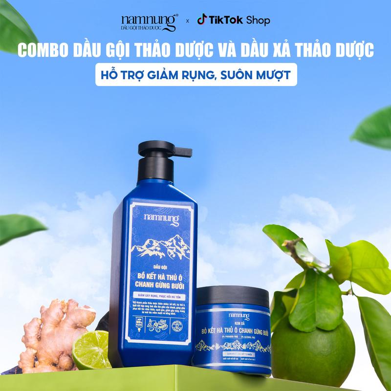 [Rẻ vô địch](Bán chạy) Dầu gội thảo dược NamNung, Dầu gội hỗ trợ giảm rụng tóc 500ml chiết xuất thiên nhiên Bồ kết hà thủ ô và Dầu xả hỗ trợ tóc suôn mượt 200gr Chăm sóc tóc Dưỡng tóc nữ