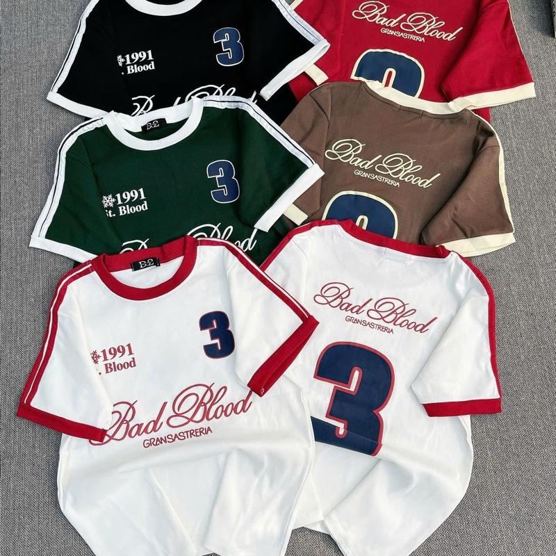 [3 Baad blood] Áo Thun Nữ From Ôm Vừa In Hình Dập Nỗi ,Cổ Tròn ,Tay Ngắn