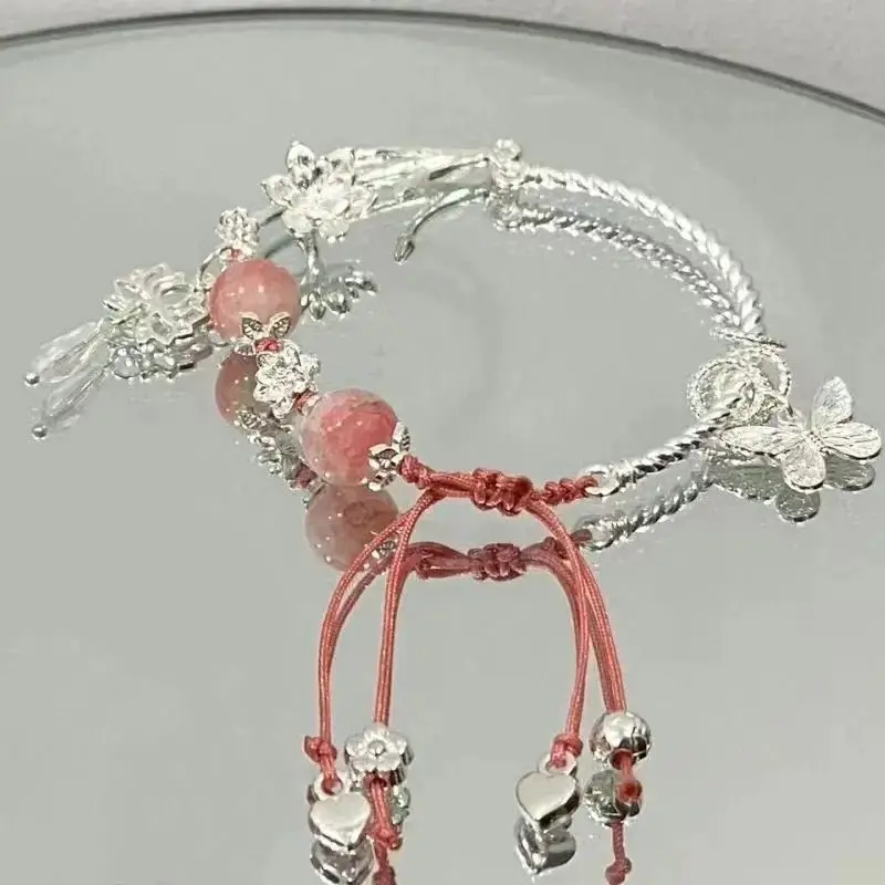 New Pink Lotus Pond Butterfly Cherry Blossom Bracelet Sweet Exquisite Hand Jewelry Design Bracelet Chinese Style High Aesthetic Student