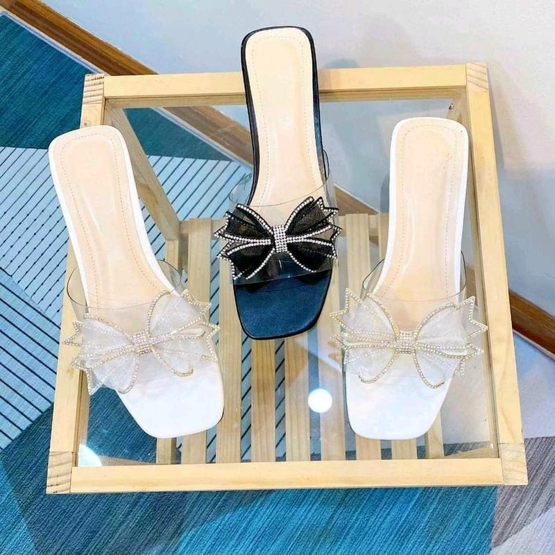  023 Gót nơ xinh cao 5 phân quai trong đính nơ dễ thương Mũi vuông thời trang nữ DéP GiàY 