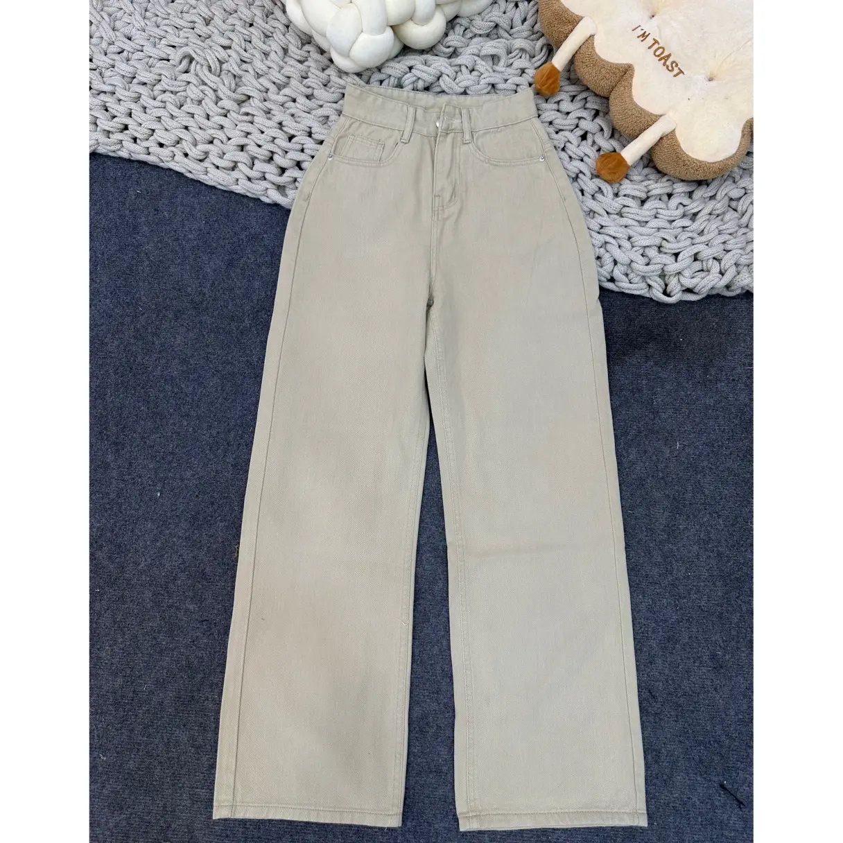 Quần suông vải Jean S-XL 2 màu trắng đen Q1020 Women, dài 105cm quan  jeansuong mma new