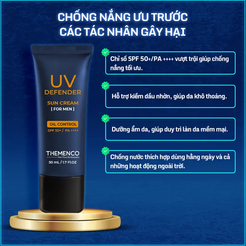 [Tặng Sữa Rửa Mặt Khi Mua Từ 2SP] Kem Chống Nắng Dành Cho Nam Giới UV Defender Sun Cream Themenco 50ml 3
