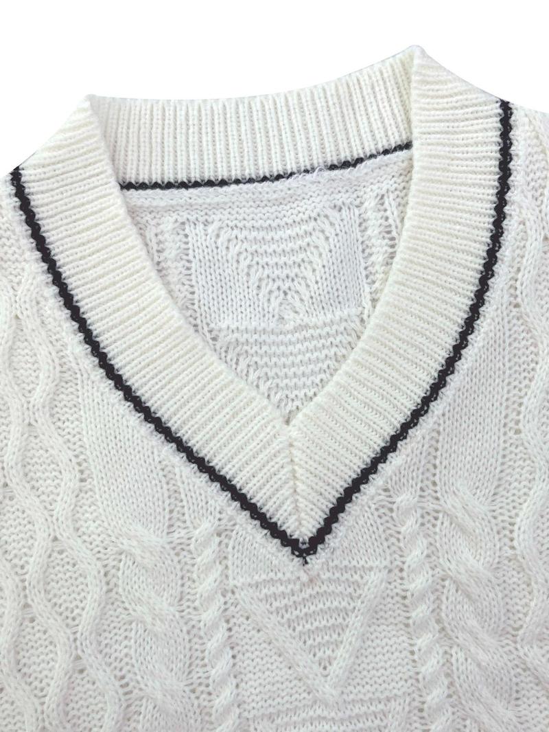 Product Introduction of Women's V Neck Sweater Vest without Tee, Casual Sleeveless Cable Knit Top for Spring & Fall, Fashion Women's Knitwear for Daily Wear 11