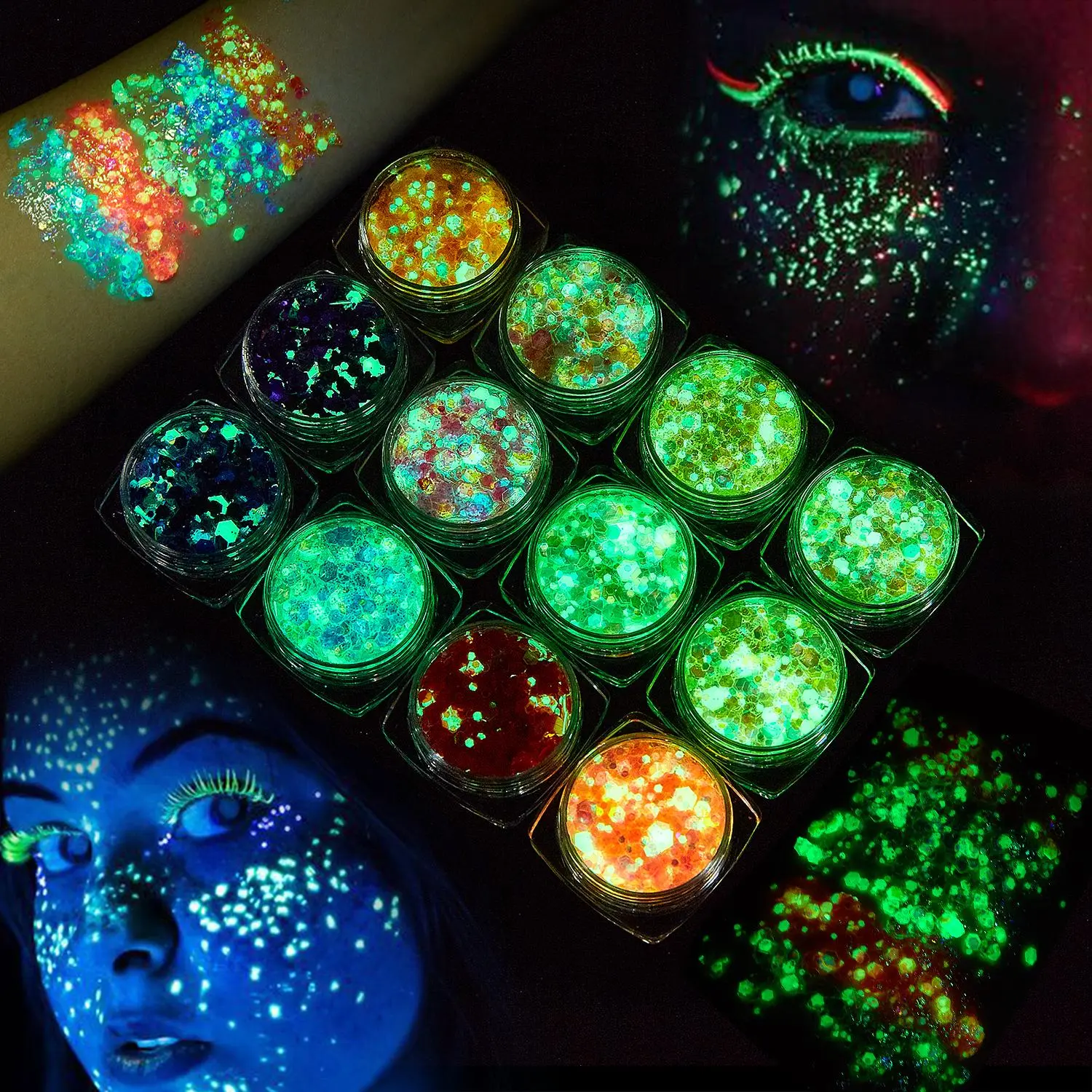 Glitter Gel, 12pcs/set Long Lasting Shimmering Body Makeup Gel, Colorful Body Glitter for Women & Girls, Festival Makeup Accessories