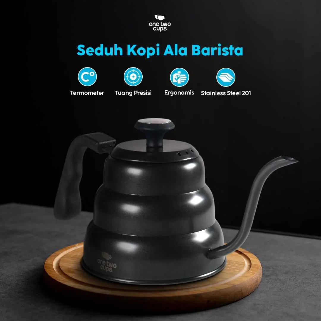 One Two Cups Teko Kopi arab Leher Angsa Pour Over Kettle Thermometer 1L - PRF12