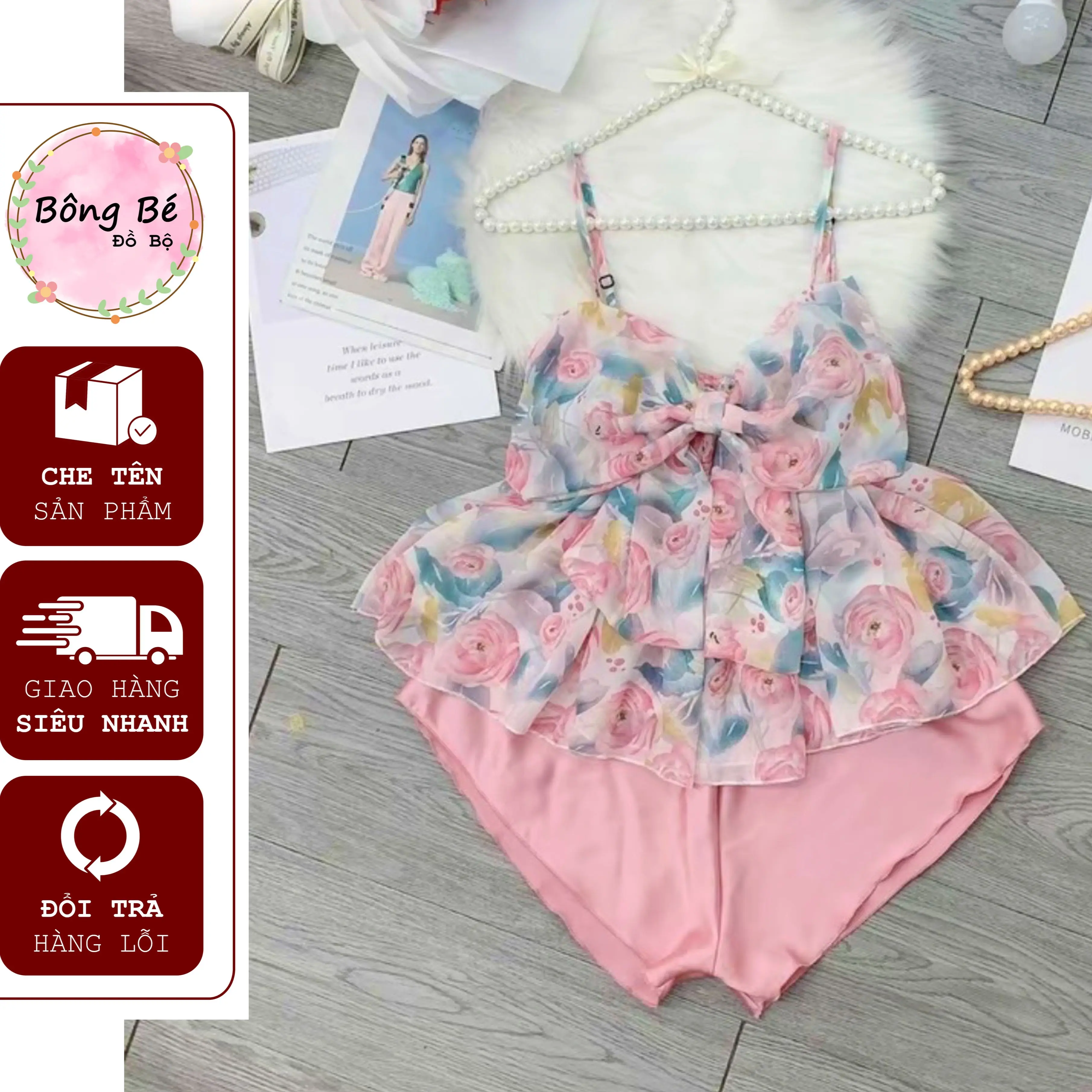 [Sale 1 Thêm 1] Đồ ngủ nữ, đồ bộ mặc nhà N35 hoa nơ siêu xinh