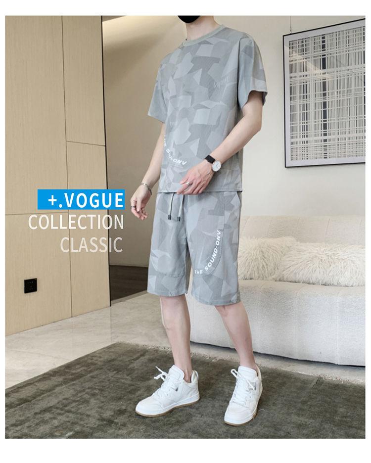 Product Introduction of Wolf Warrior Family Summer Ice Silk Casual Set Men's Short Sleeve T-Shirt Trendy Stylish Sportswear Shorts Two-Piece Set Sneakers 40
