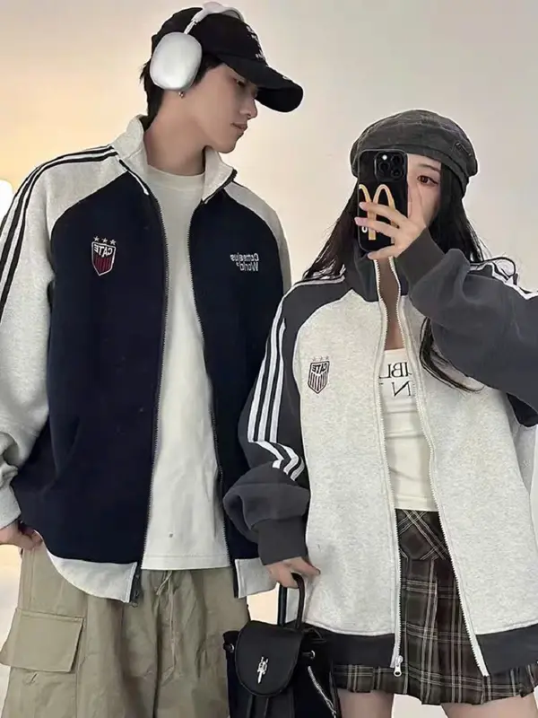 Áo Hoodie Zip Thêu-Áo Khoác Nỉ Khoá Kéo Cổ Cao,Thời Trang Nam Nữ From Rộng - NHÂN MÃ 1