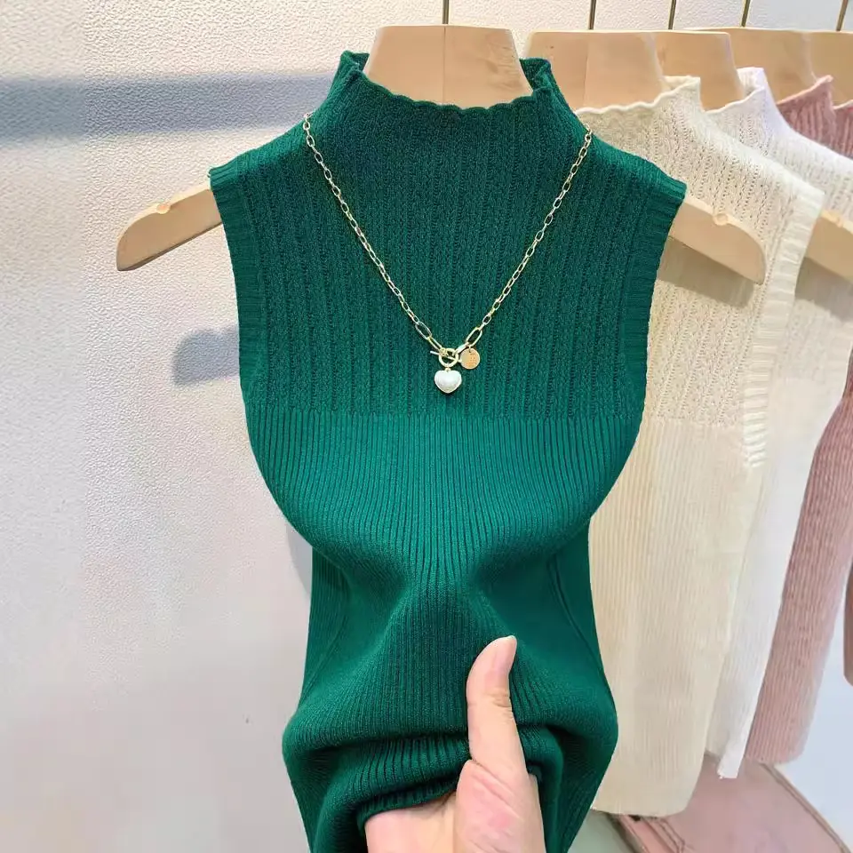 Áo Lớp Nền Dệt Kim, Không Tay, Dáng Ôm, Áo Vest Dây
