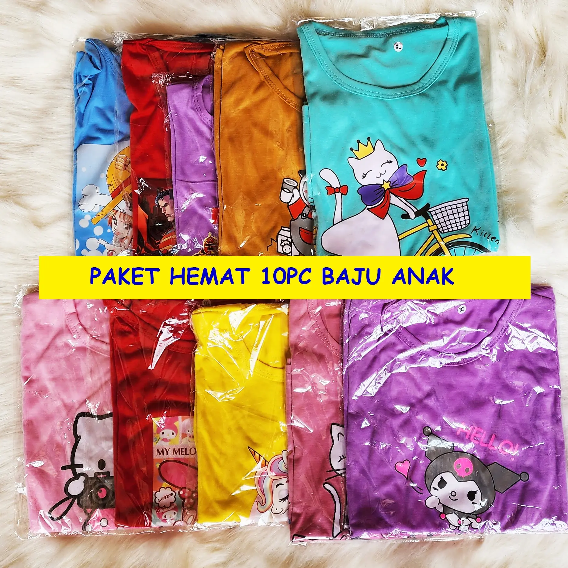 ( FREE AMPLOP ) KAOS ANAK ISI 10PC / PAKET HEMAT KAOS / BAHAN SPANDEK PE Motif Fashion