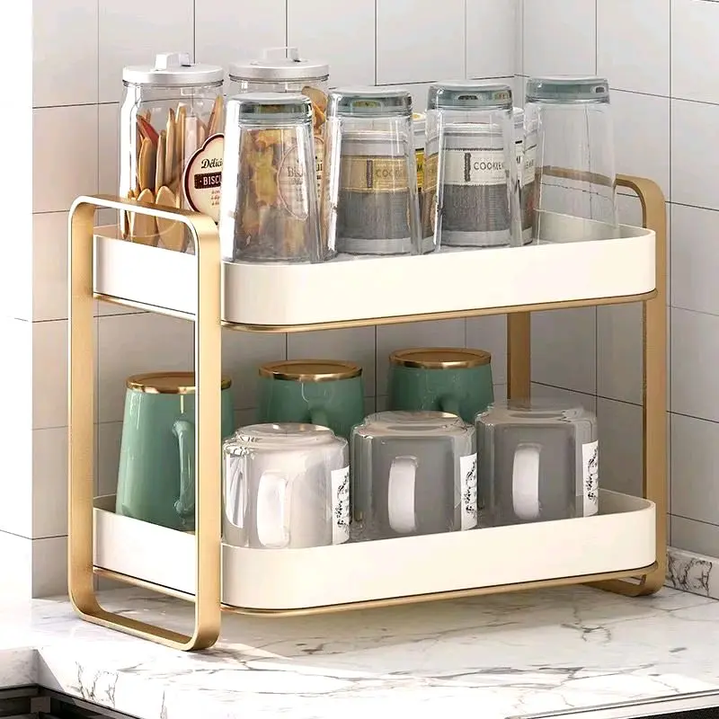 Giá để cốc chén ly cao cấp 2 tầng nhựa PP, khung kim loại sơn tĩnh điện, kích thước 35*28*25cm