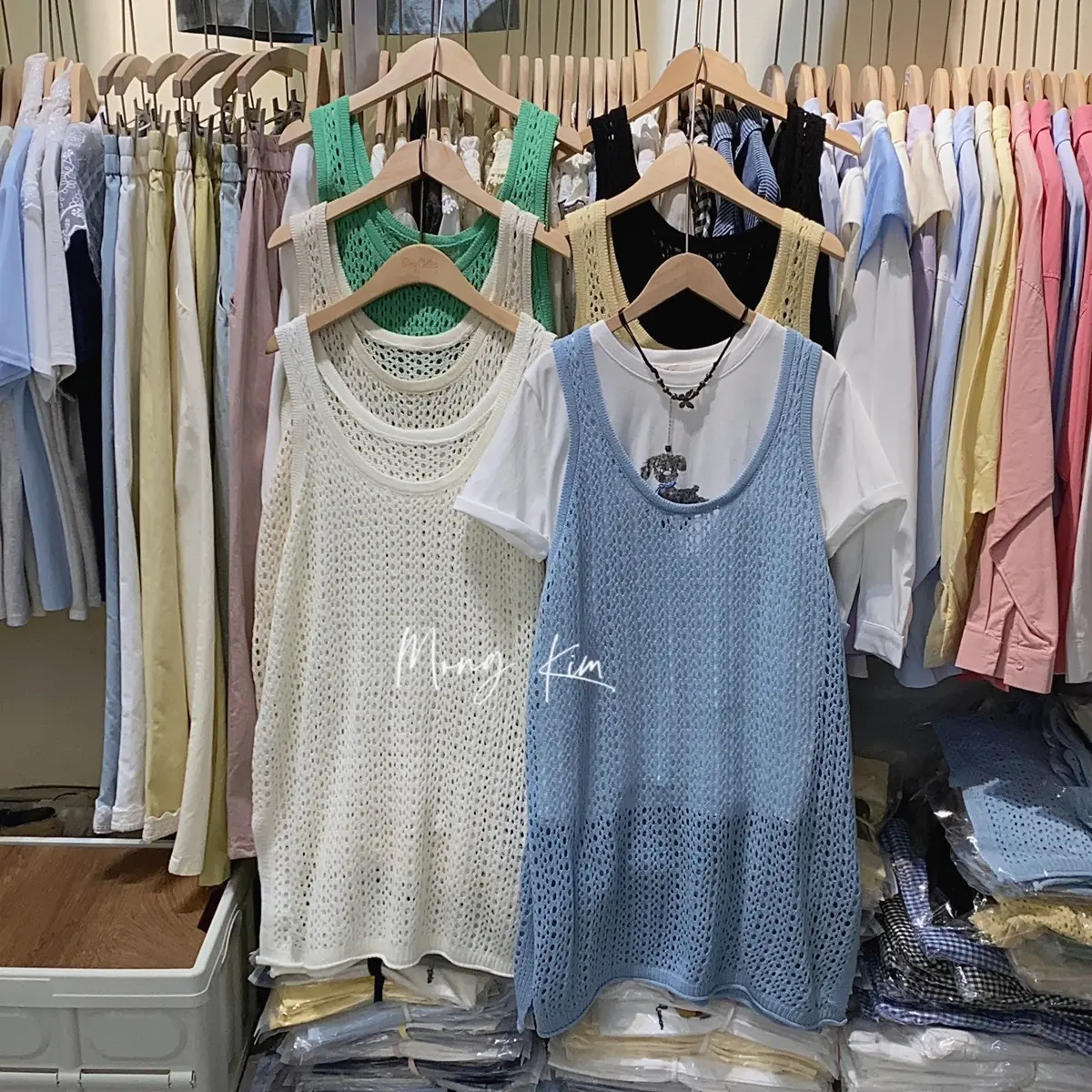 #2562 Áo len lưới xẻ tà hai bên 6 tone màu