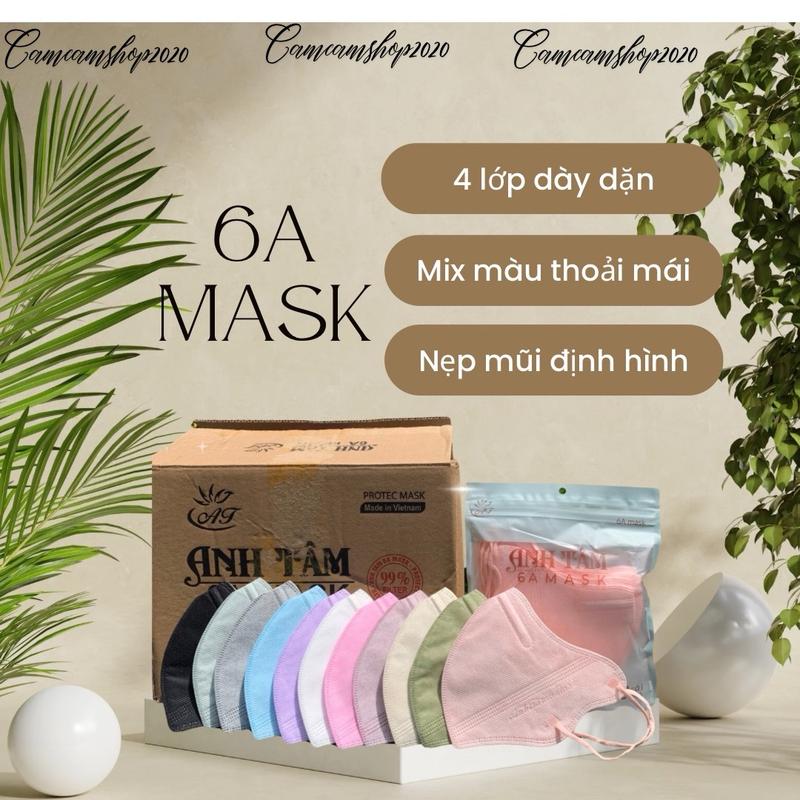 Combo 200 chiếc khẩu trang 6A mask Anh Tâm ngăn bụi mịn, kháng khuẩn, thời trang 4 lớp dày dặn mix màu