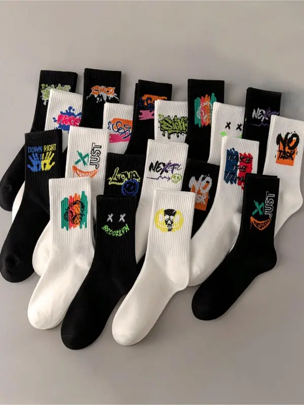 Unisex's 5 Pairs Random Print Crew Socks, National Day Offers, Casual Moisture Wicking Socks, Soft Comfy Breathable Socks for All Seasons Daily Wear, Socks for Women 0