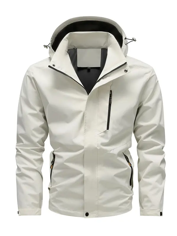 Men's Solid Zip Up Detachable Hooded Jacket, Regular Fit Casual Long Sleeve Outerwear for Fall & Winter, Men's Clothes for Daily Wear 8