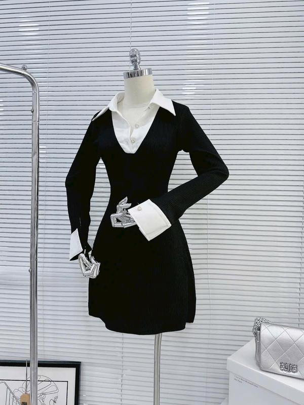 Váy body, Váy body len phối cổ sơ mi hack dáng hàng Quảng châu DEN FASHION S-05-2 4