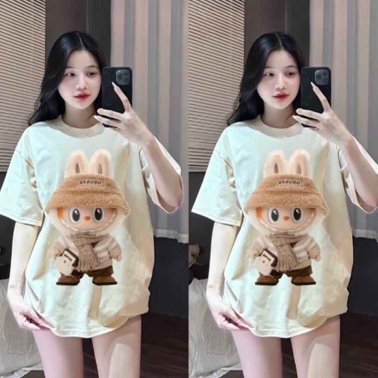 Áo phông rộng bigsize hình labubu quàng khăn in lụa sắc nét áo  đám áo  thun 0