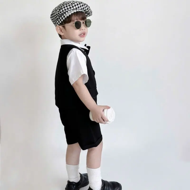 Bộ công tử bé trai - Set vest gile cộc 4 món cho bé trai đi học, đi chơi, dự tiệc size 7 đến 23 kg - TTBY1989