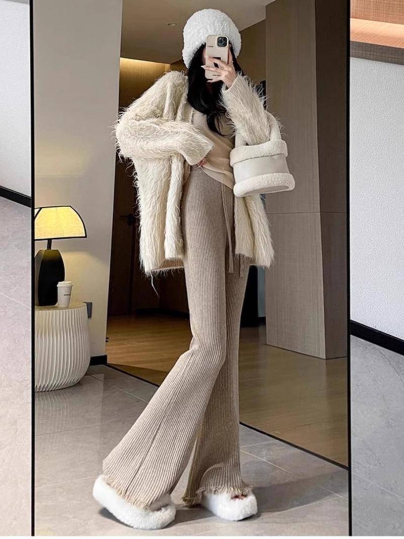 Product Introduction of Quần Ống Rộng Dệt Kim, Nhỏ Tua Rua, Dành Cho Nữ, Mùa Thu Và Mùa Đông, Độc Đáo Và Rộng Rãi, Cạp Cao, Quần Dài Lau Hình Móng Ngựa Bootcut 5