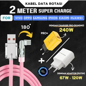 IDONES Kabel data 【Rotasi 】 67W-240W Type C panjang 1 meter 2 meter Super Fast Charging Kabel Rotate 180 mendukung Charging Multifungsi Fast Charging Rotatable 67W - 240W Untuk Samsung Andorid Oppo Vivo Huawei dan Iphone Adaptor Kabel Data kabel zig zag
