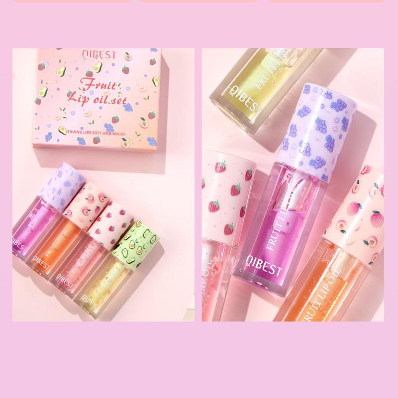 Product Introduction of Fruit Flavor Lip Gloss, 4 Counts/set Moisturizing Lip Gloss, Glossy Lip Glaze, Plumping Lip Oil for Girls & Women, Christmas Gift 7