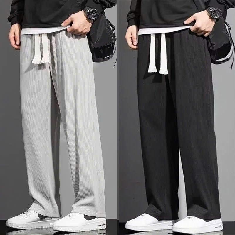 Quần dài nỉ tăm nam nữ cạp chun form suông ống rộng kiểu dáng basic