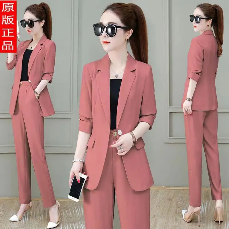 Bộ Đồ Phong Cách Phương Tây, Bộ Đồ Thanh Lịch Và Mỏng, Trang Phục Công Sở, Dài Tay, Thích Hợp Cho Mùa Xuân Và Mùa Thu, Bộ Ba Mảnh, Hàng Mới Về 2022, 2024 Nữ Áo Women Màu Đen Top Pants Jacket