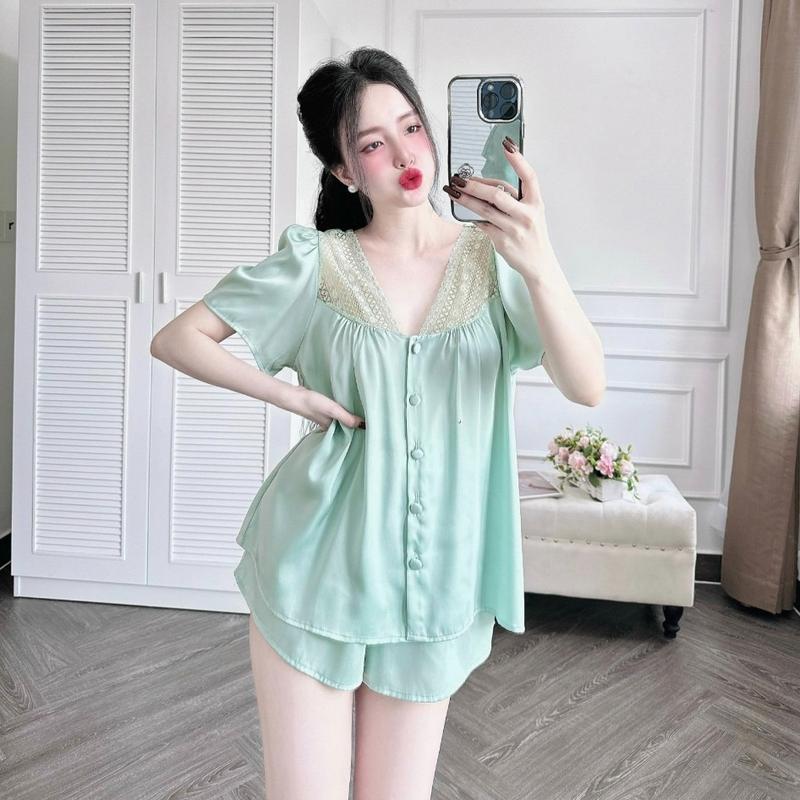 Đồ bộ lụa mặc nhà quần đùi bigsize chất latin mềm mịn thoáng mát. 3