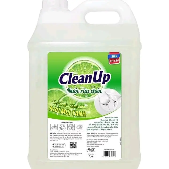 Nước rửa chén bát CleanUp 9kg hương Chanh,hương Quế Sạch bong bát đĩa,hương thơm dịu nhẹ, không lưu mùi trên chén bát Làm Sạch