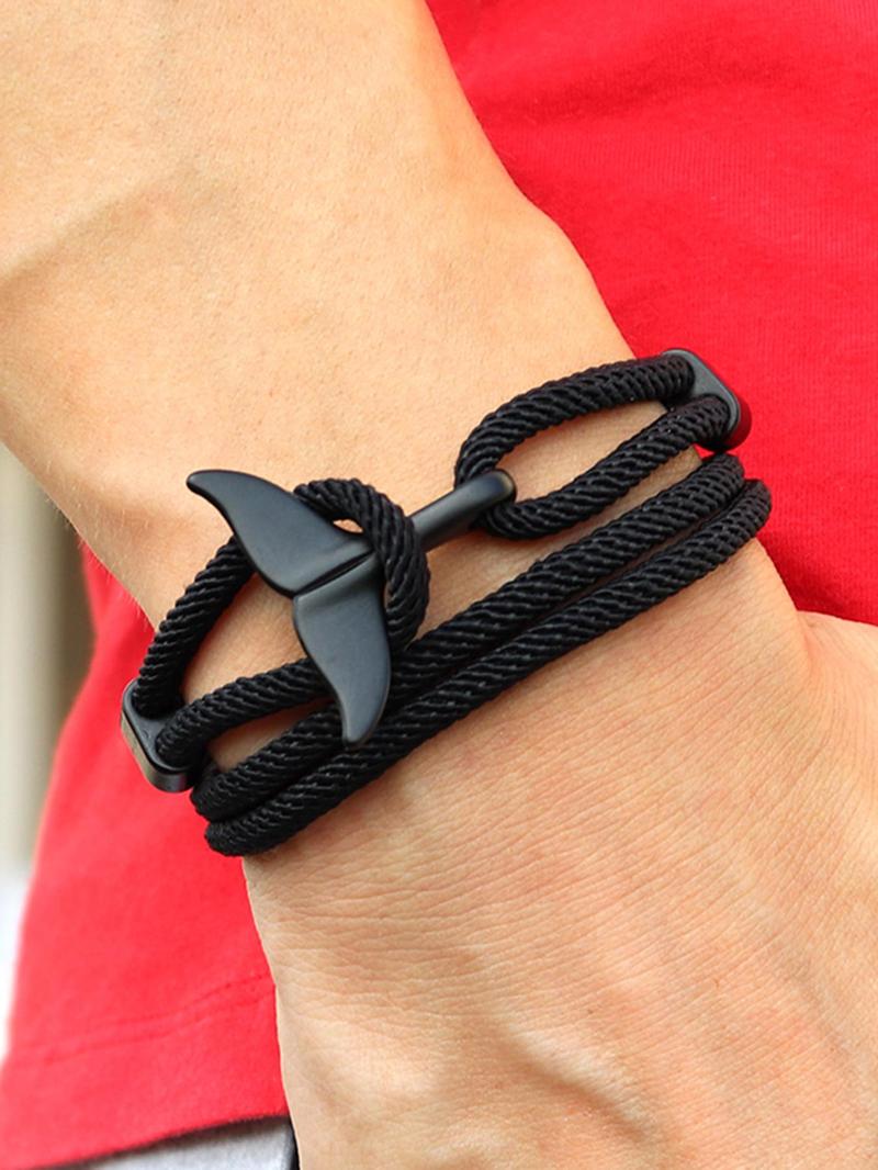 Product Introduction of Unisex Simple Style Plain Color Whale Tail Design Braided Layered Bracelet, Casual Trendy Adjustable Bracelet, Fashionable Accessories for Daily & Party Decoration 3