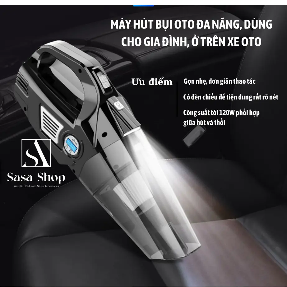 Multi-functional Car Vacuum Cleaner, Used for Home, in Car, Strong Suction Power, Inflates, Check Tire Pressure SASA