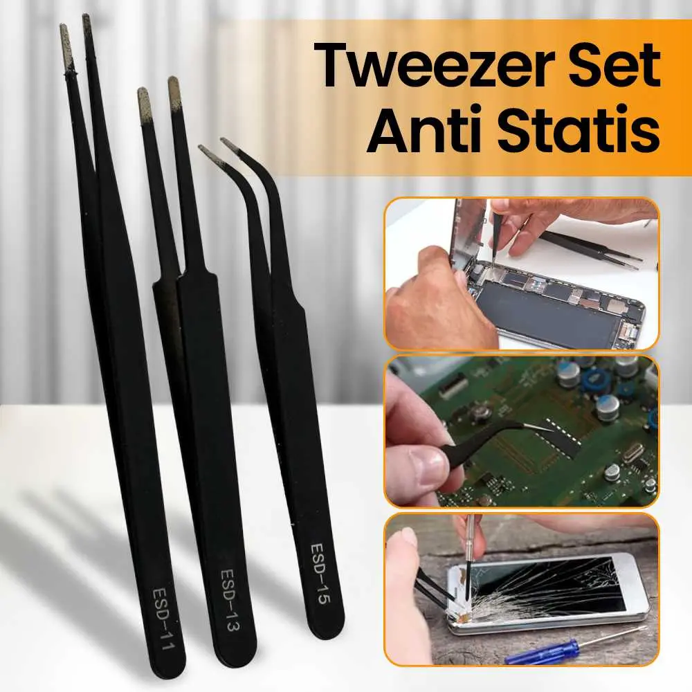 Pinset Elektronik? Pinset Service Hp? Pinset Alat Servis Elektronik Serbaguna Anti Static Multifunction Electronic Tweezers 3 Pcs – ESD