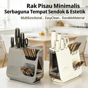 Rak Pisau & Sumpit Premium, Organizer Dapur Tahan Air 3 L, Baki Serbaguna, Tempat Pisau Anti Slip, Rak Peralatan Makan 40x30x15cm, Penyelamat Ruang Dapur, Tempat Penyimpanan Pisau Set dan Sumpit, Aksesori Meja Dapur Minimalis