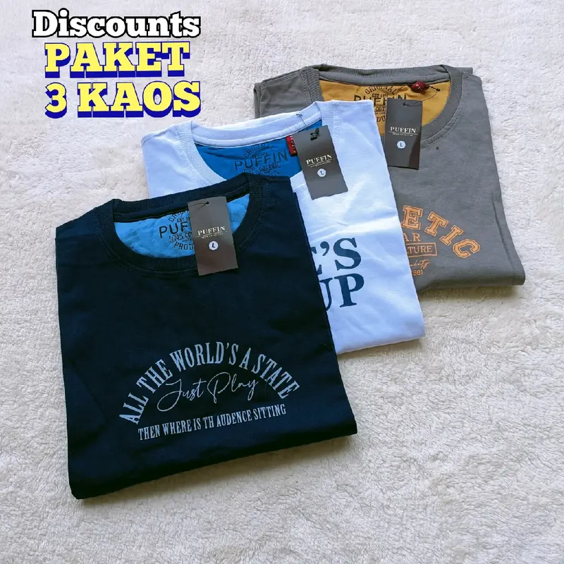paket 3 kaos anak tanggung / kaos puffin & cosine / baju anak laki laki terbaru / bahan tebal motif fashion 7
