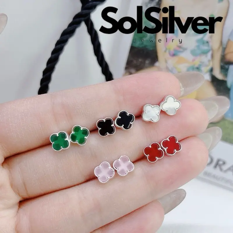 [065] Bông tai bạc cỏ 6li nhiều màu mới SolSilver