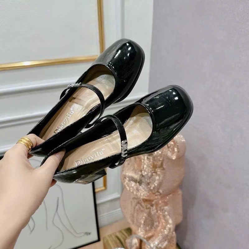 [LIN-A09] Giày miu nữ 3 phân đá chất liệu da bóng siêu sang đi học, đi chơi 0