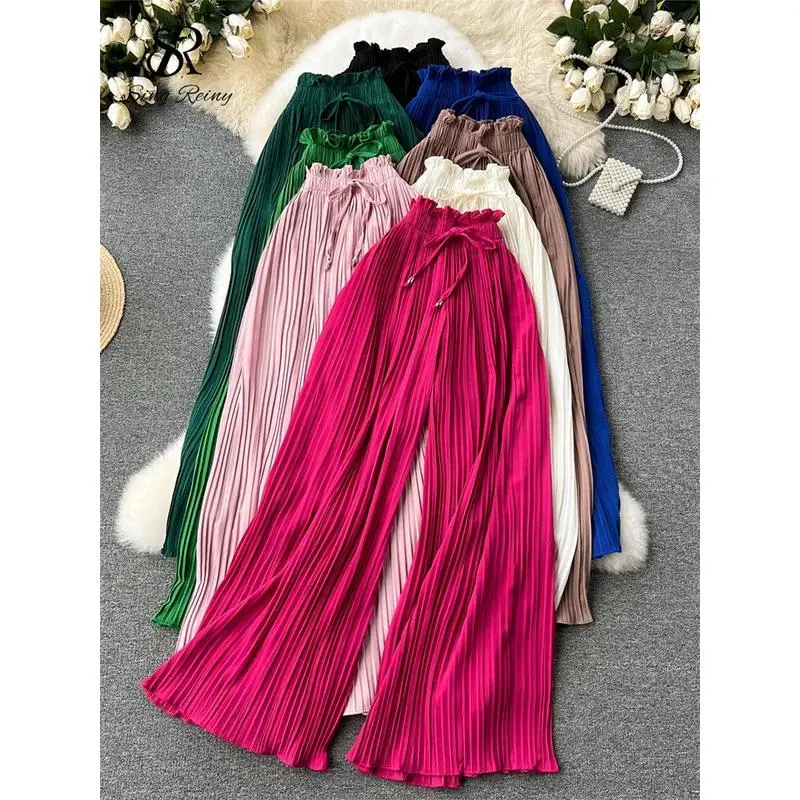 Quần Thường Ngày, SINGREINY, Dành Cho Nữ, Phong Cách Cơ Bản Băng Quấn, Ngoại Cỡ, Xếp Nếp, Chân Rộng, Cạp Cao, Màu Trơn Quần Dài Xếp Ly, Thích Hợp Cho Mùa Hè