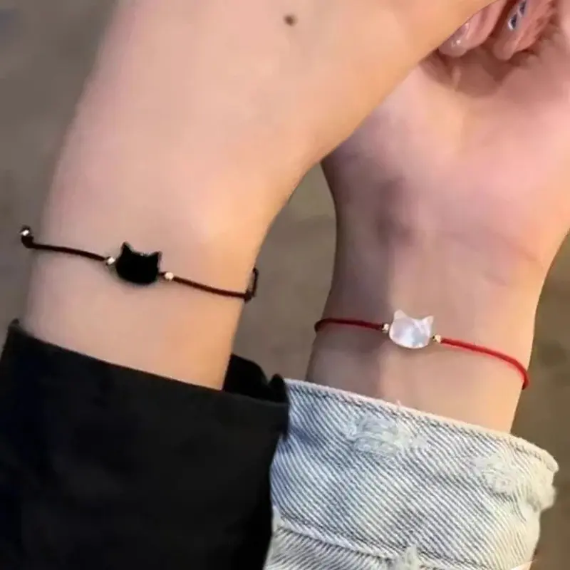 Vòng Tay Charm Mèo, Thời Trang Dễ Phối Đồ 1 / 2 Cái, Dành Cho Phụ Nữ Và Nam Giới, Thiết Kế Mèo Con, Dây Bện, Vòng Tay Có Thể Điều Chỉnh Thích Hợp Cho Các Cặp Đôi Và Bạn Bè, Quà Tặng Trang Sức